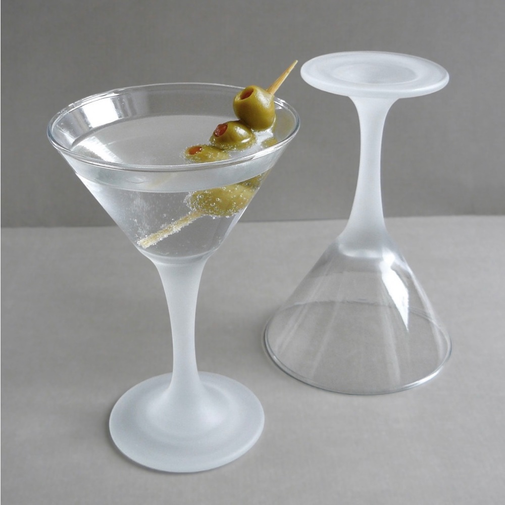 Pair of Vintage MCM Cocktail Martini Frosted Stem Glasses